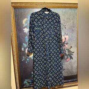Lucky Brand Blue & Cream Patterned Long Sleeve Dress